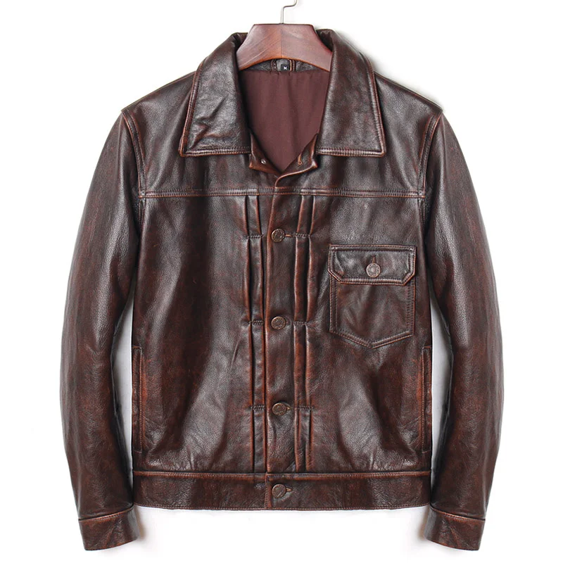 cowhide Free shipping.thick Classic style coat,vintage men 100% genuine leather Jackets,fashion slim brown jacket,sales.