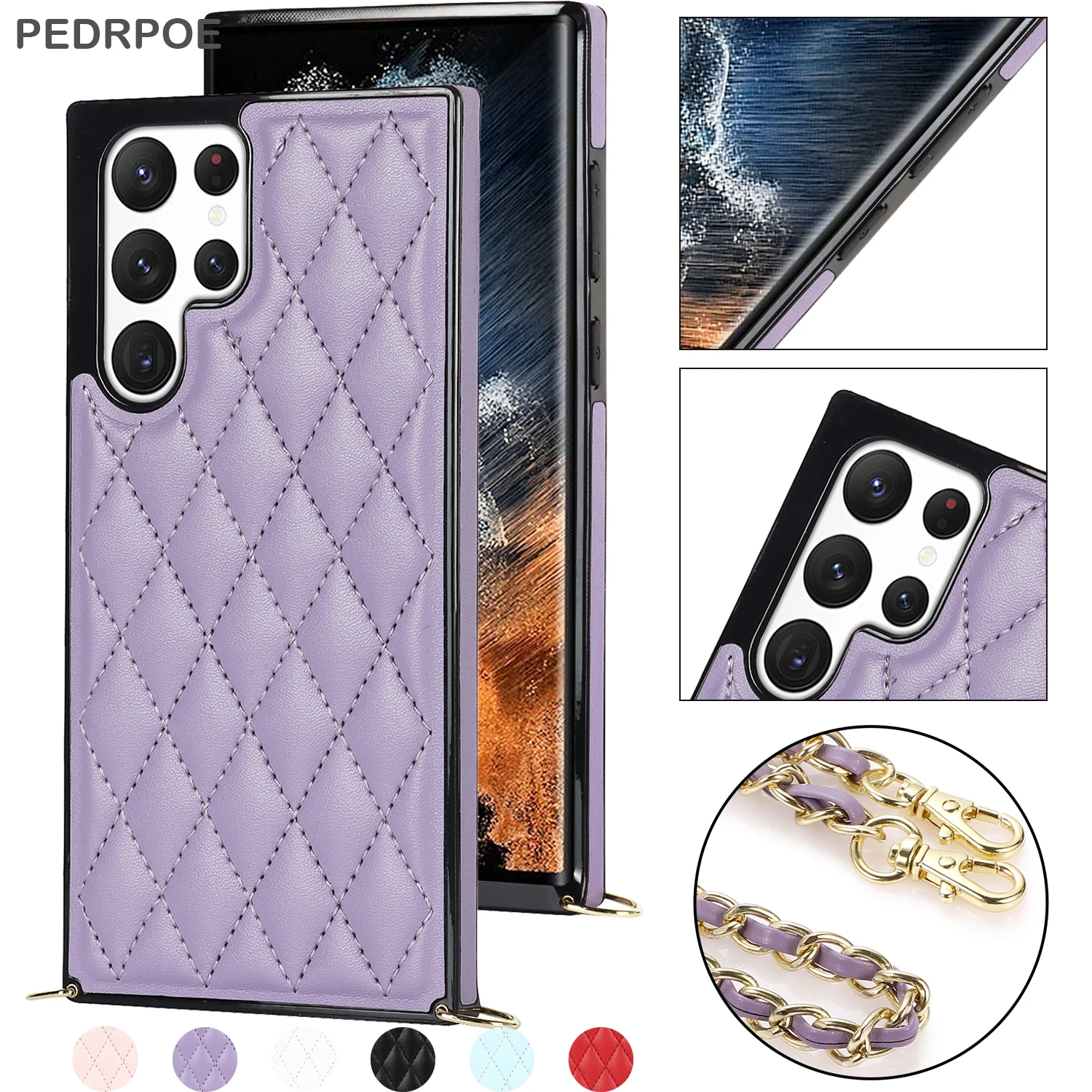 

Fashion Diamond Leather Phone Case For Samsung Galaxy S22 Ultra S21 S20 FE S10E S9 Plus Note 20 10 9 Luxury With Straps Cover