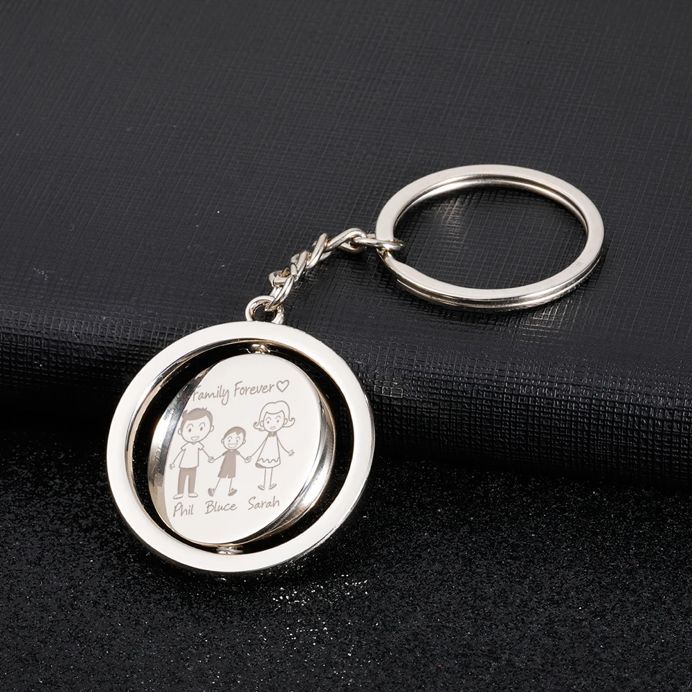 

Custom Family Name Keychain Rotate Keychains Personalized Family Name Title Familia Souvenir Key Pendant Jewelry for Women Man