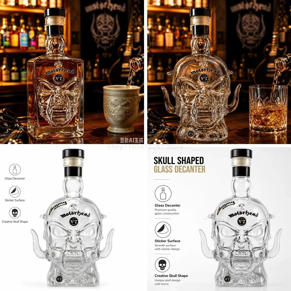 Фото Декантер для виски Motorhead Lemmy Warpig Skull Glass, декор для бара в стиле хэви-метал/рок, уникальный подарок для поклонников Motörhead. №1