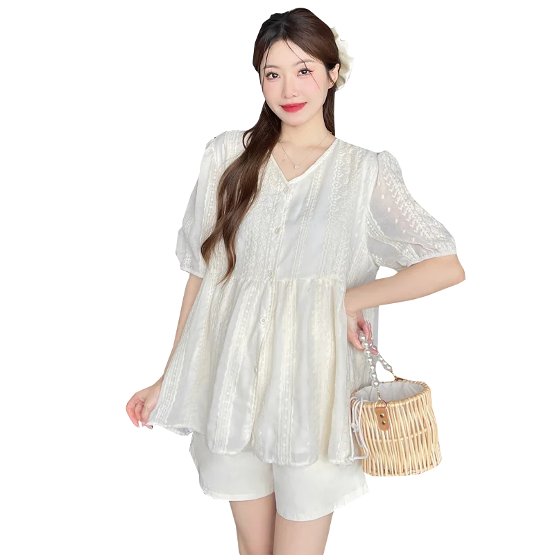 Летняя одежда для беременных милые кружевные рубашки с V-образным вырезом