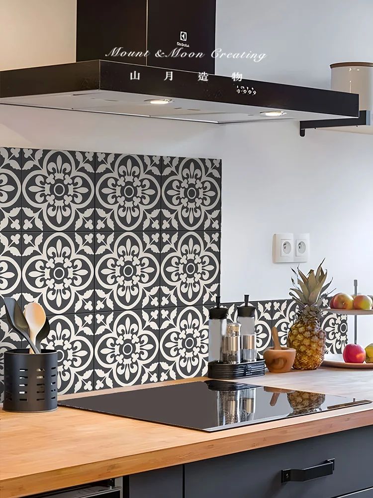 Simple Black and White Kitchen Floor Stickers Bathroom Moisture-Proof Waterproof Renovation Wear-Resistant Tile Floor Vision