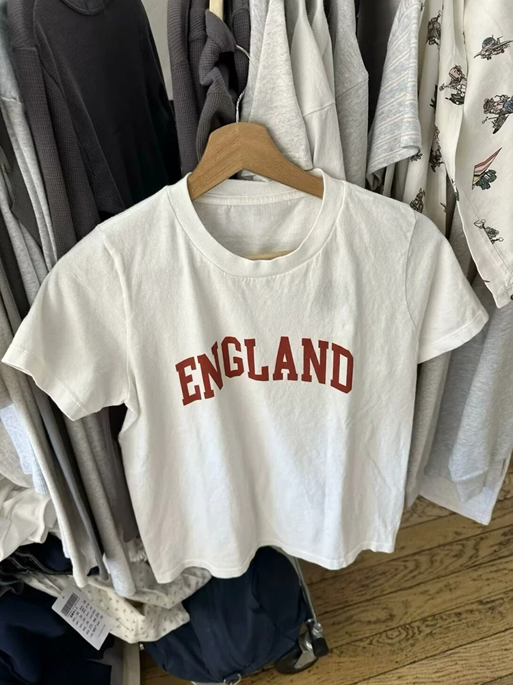 Женская хлопковая Футболка с круглым вырезом коротким рукавом и принтом букв