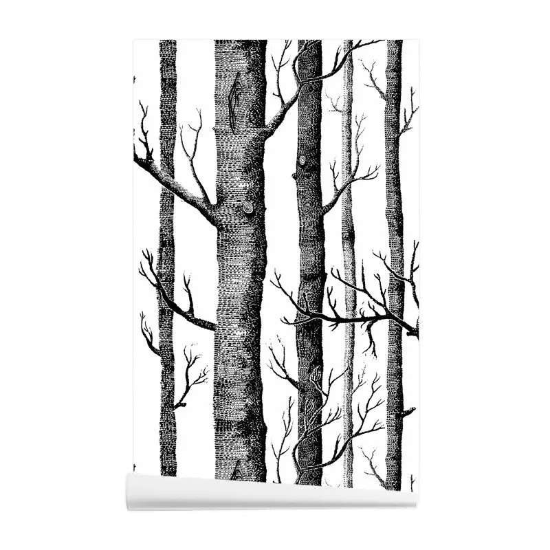 

3D Waterproof Peel and Stickblack and White Birch Forest Self-adhesive Wallpaper Living Room Kitchen Bathroom TV Background Wall
