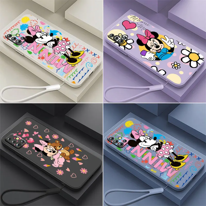 

Minnie Cute Phone Case For OPPO Reno 7 6 SE Z Find X5 X3 X2 Neo Lite Pro Liquid Rope Funda Cover Soft Capa Silicone Back