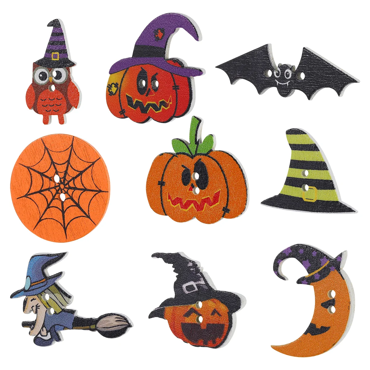 

Buttonswooden Button Witch Sewing Crafts Craft Wood Pumpkin Embellishments Hat Chip Fall Pendant Moon Owl Web Spider Bat