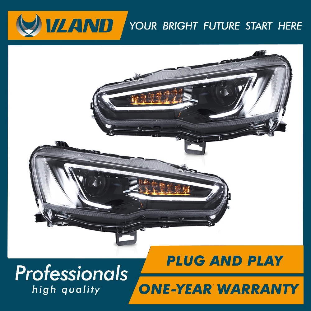 

VLAND Car Headlights Assembly For Mitsubishi Lancer EVO X 2008-2018 Front Lights With Sequential Turn Signal Dual Beam Lens