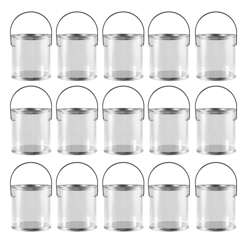 

15 Pcs Mini Clear Paint Can Containers With Lids PVC Small Paint Bucket 2.95 Inch Tall Empty Paint Cans Mini Storage Containers