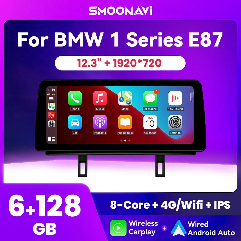 

12,3 дюймовый беспроводной Carplay Android 12 Автомобильный мультимедийный плеер для BMW 1 серии E87 E81 E82 E88 CCC CIC 1920*720P 4G Wifi IPS 128 ГБ