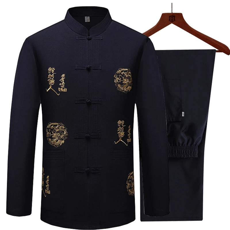 

Tang suit long-sleeved men's suit shirt Chinese embroidery Hanfu two-piece kung fu chinese traditional vestido chino tai chi
