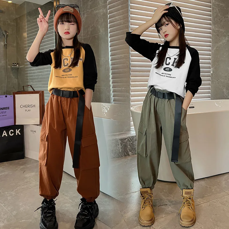 

Girls' overalls Spring and Autumn 2023 New fashionable western-style bottoming shirt Children's casual pants two-piece set