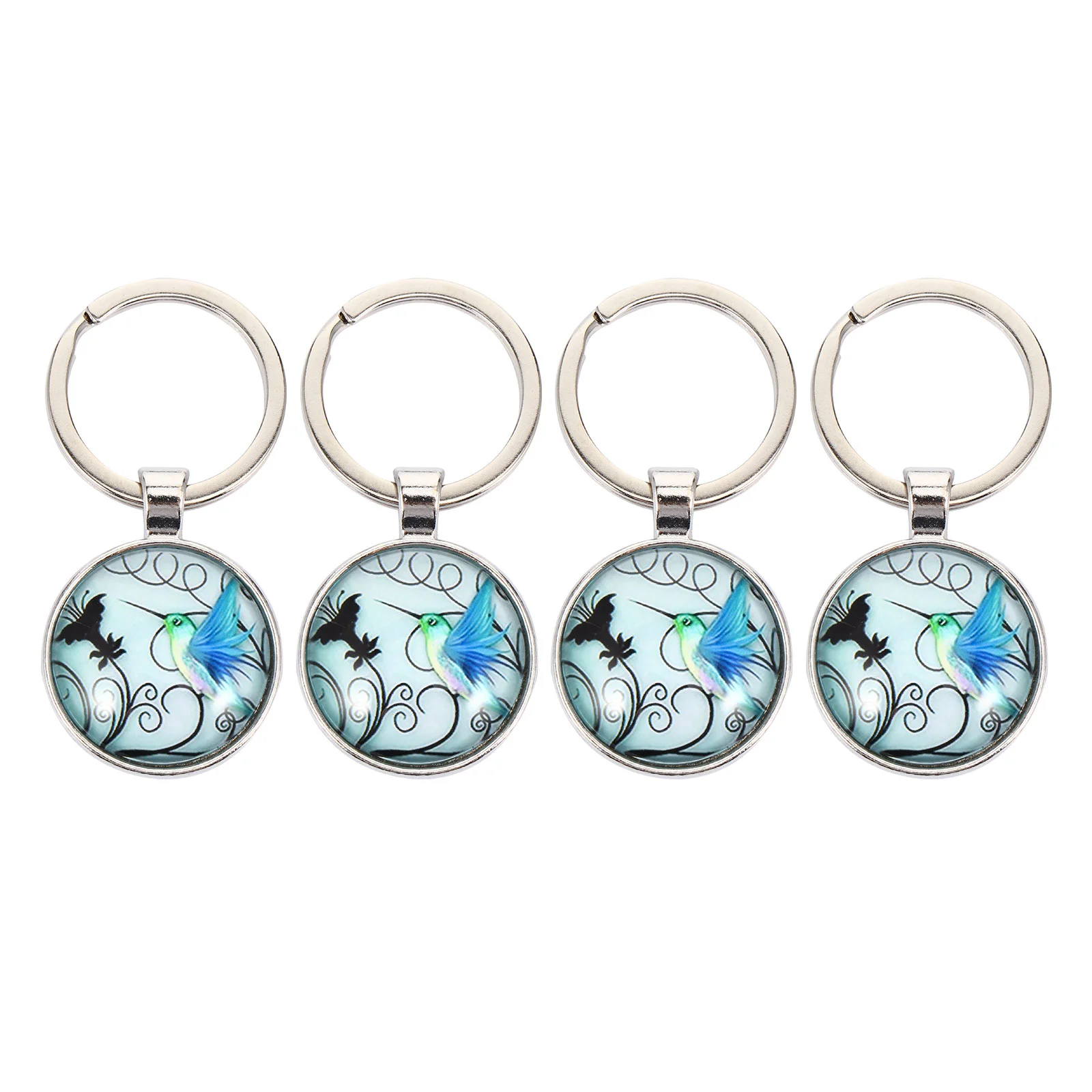 

4pcs Blue Pendant Keychains for Gifts Car Purse Birds Pendant Charms Keyring