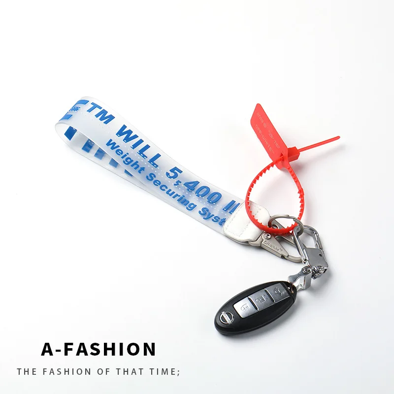 Brand OW Keychain Men Women Fashion Transparent PVC Jelly Letters Jeans Bag Mobile Phone Camera Bag Pendant Key Chains Decor