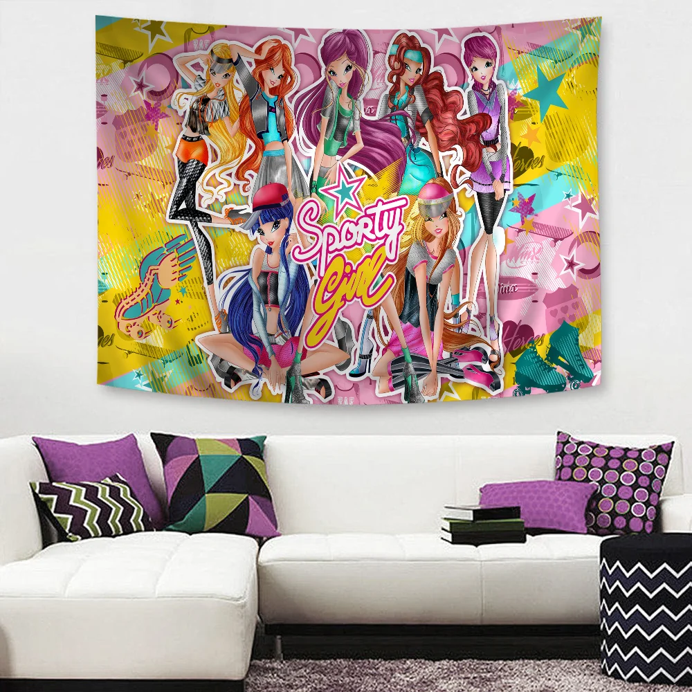 Девушка W-Winx-Clubs Большой настенный гобелен с мультяшным принтом Висит Таро Хиппи