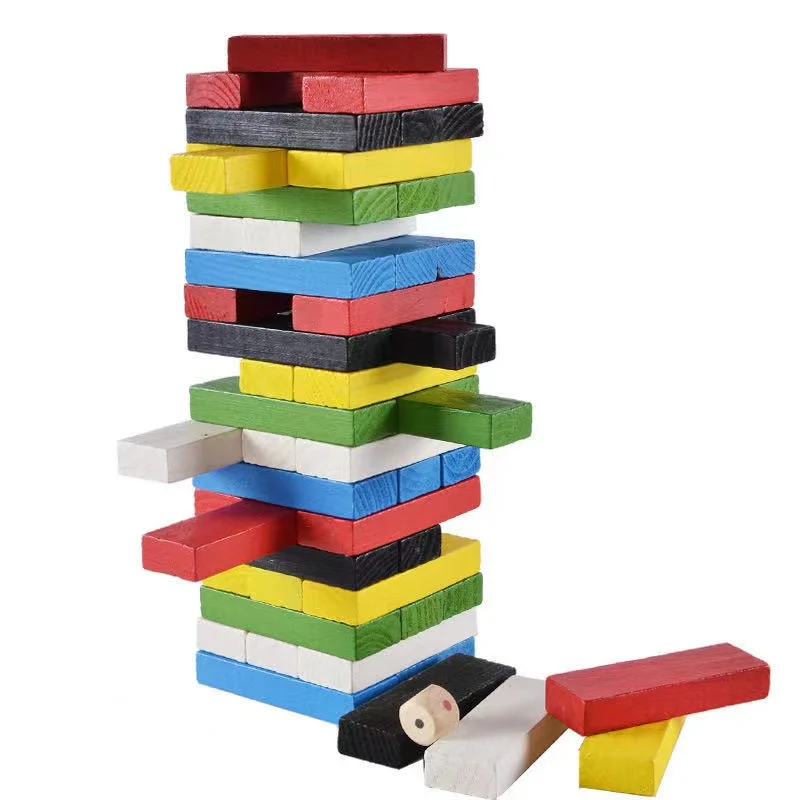 

48-54PCS/Set Wooden Tower Building Blocks Toy Rainbow Domino Stacker Board Game Folds High Montessori Educational Children Toys