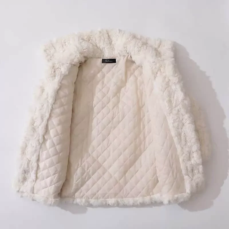 New2022 Velvet Fur Coat 2022 Fall/winter Women Stand-up Collar Midlength Elegant Horn Button Imitation Rex Rabbit Fur Padded Jac