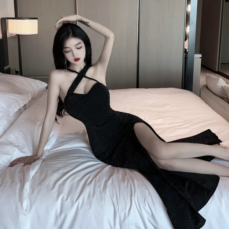 

Женское ажурное платье на лямках, длинное платье с высоким разрезом, лето 2023