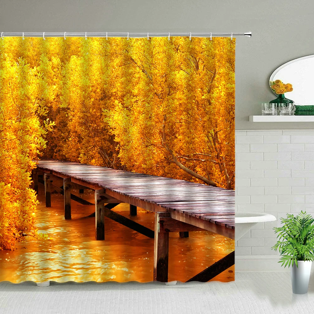 

View Shower CurtainBeautiful Nature ViewHome DecorBathroom AccessoriesWaterproof CurtainsWith HooksScreen Cortina