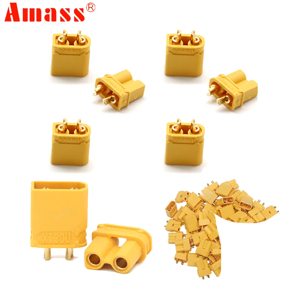 

Amass XT30U 2mm Antiskid Plug Connector Male+Female 2mm Golden Connector / Plug Upgrade XT30 ( 50 Pair )100pcs/lot