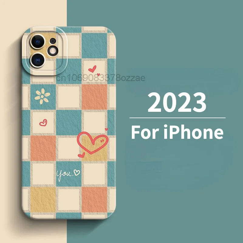 Watercolour Grid Style Cute For Apple 13/14 Case IPhone 11/12Promax All Inclusive X Xr Creative 6s/7/8plus/X/XR/SE Women Girls