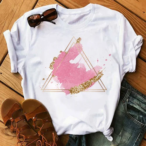 

Casual Women's Top T-shirt Polygonal Watercolor Drawing Women's Fashion T-shirt O-Neck Women's Summer Short Sleeve