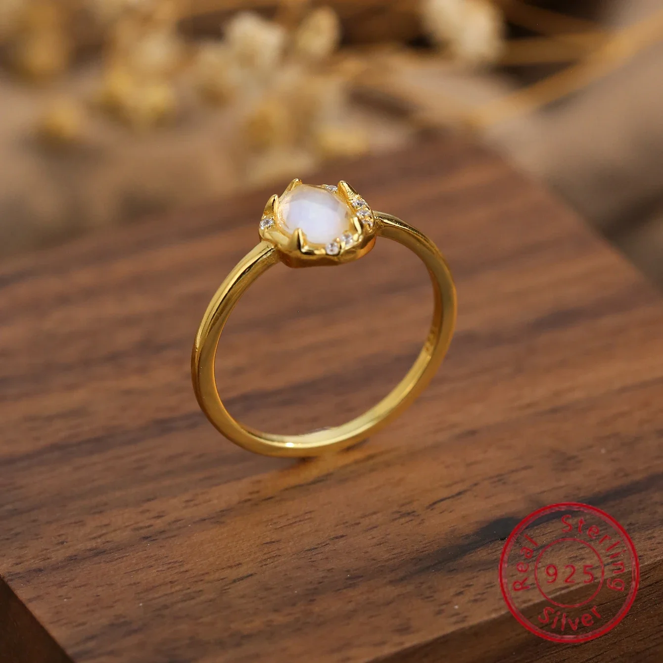 

Moonstone Zircon Ring, Elegant S925 Silver Jewelry for Women