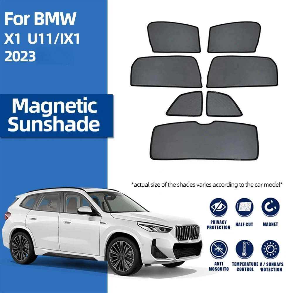 Фото Для BMW X1 U11 IX1 2023-2024: Магнитные солнцезащитные шторки для лобового стекла и сетчатые солнцезащитные козырьки для задних боковых окон №1