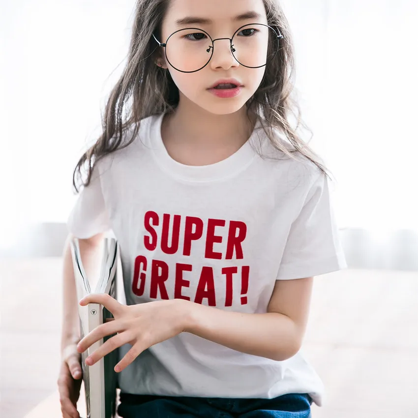 

Kid Girl Slogan Letter Print Short-sleeve Cotton Tee 7-12y Casual Tops Children Tees Kids Summer Clothes