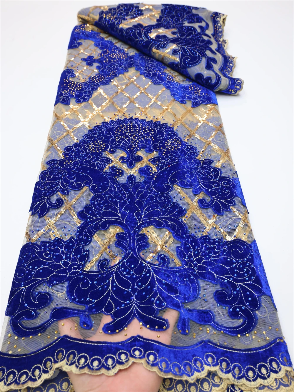 

New African Velvet Lace Fabric 5 Yards 2023 High Quality Evening Sequins Embroidery Nigerian Lace Fabric With Stones For Party