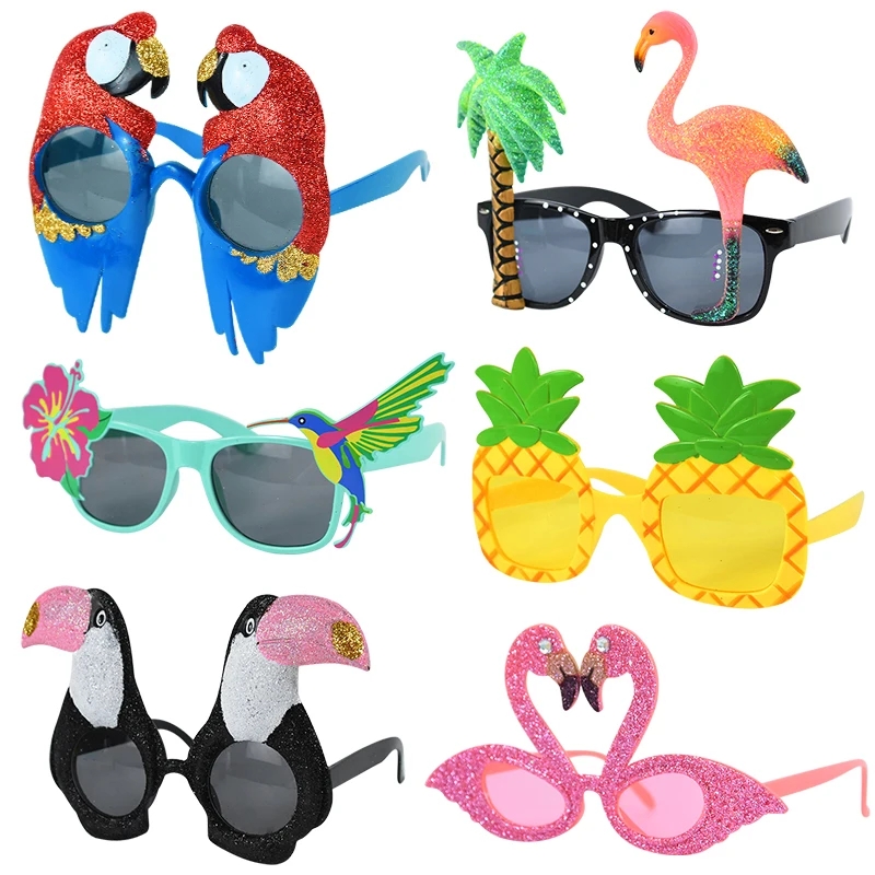 6pcs/set Hawaiian Party Sunglasses Flamingo Tropical Luau Pool Beach Party Decoration Supplies Funny Glasses Photo Props Wedding