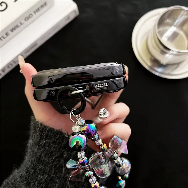 Блестящий чехол с медведем и гальваническим покрытием для телефона Samsung Galaxy Z Flip 6