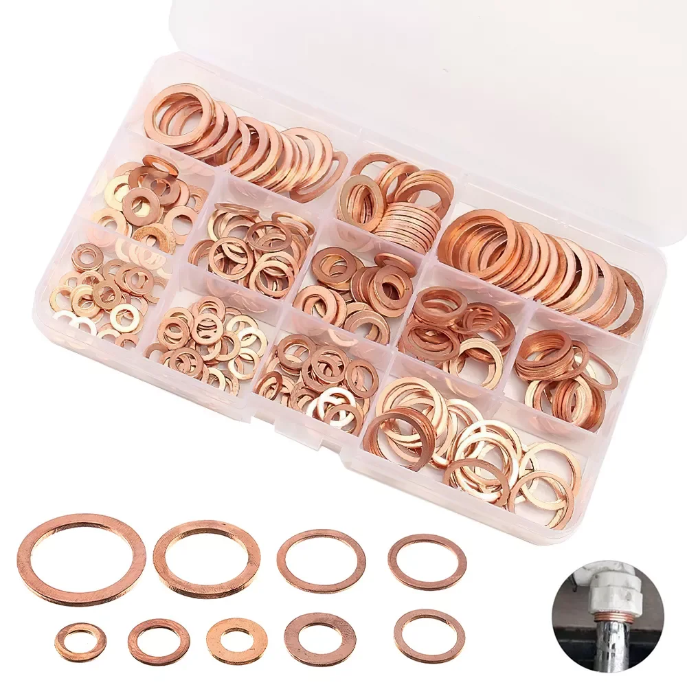 

2023NEW 400Pcs Copper Washer Sealing Solid Gasket Sump Plug Oil Washer For Boat Crush Flat Seal Ring Tool Hardware Accessories