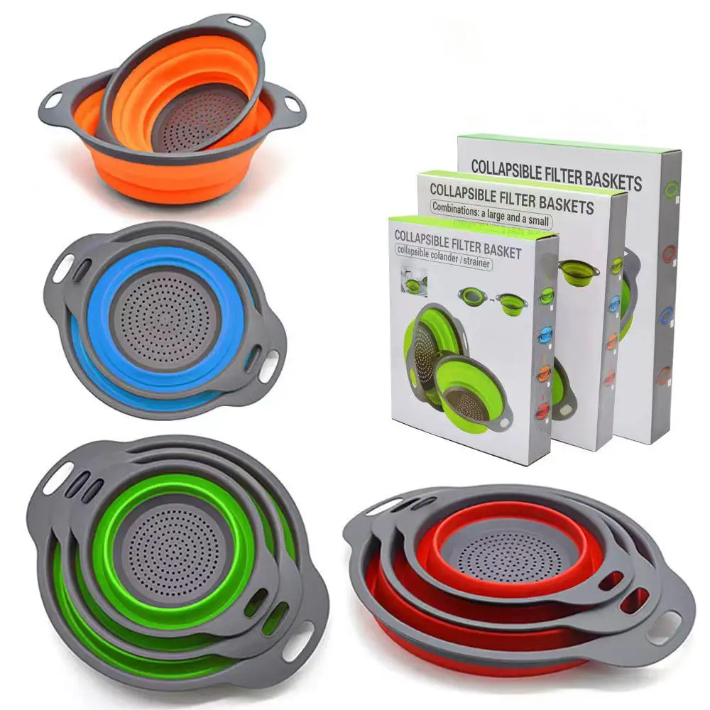 

Round Folding water filter basket Retractable fruit basket wash fruit Colander Vegetable Drainer Kitchen Coladores de cocina