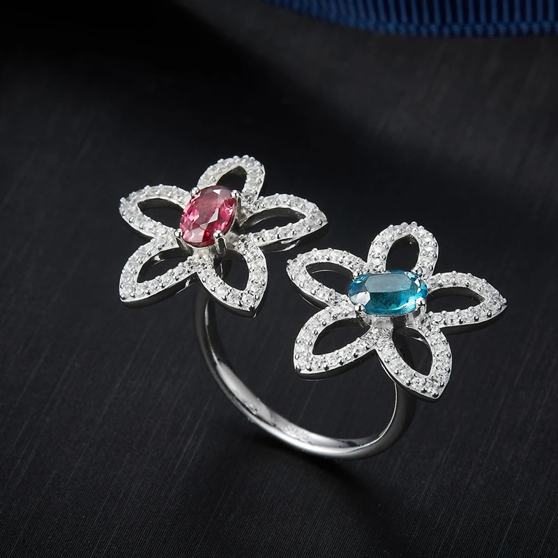 Кольцо женское с натуральным топазом и гранатом 5 А