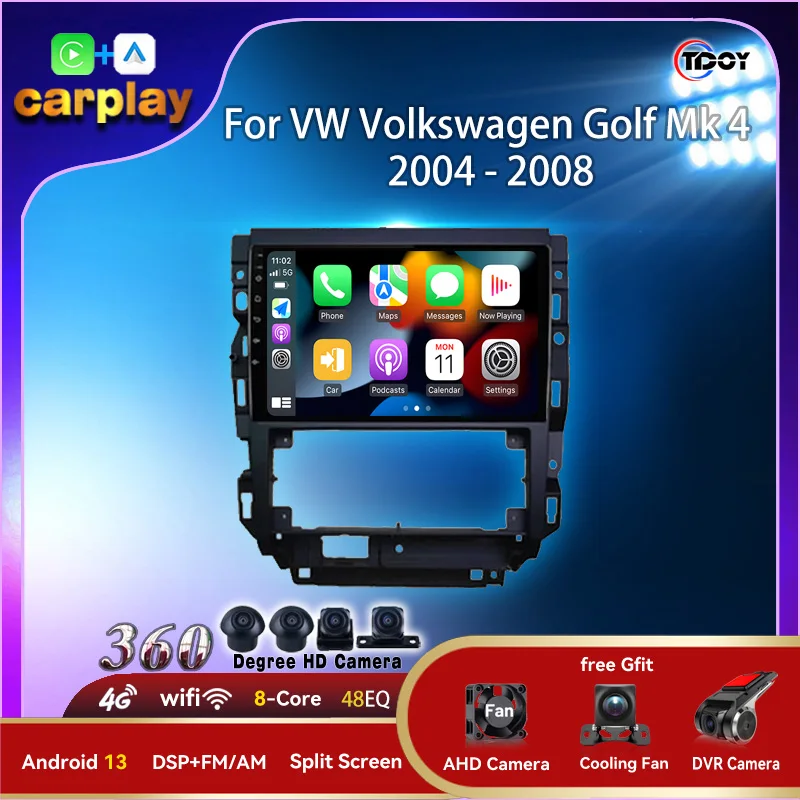 Авторадио для VW Volkswagen Golf Mk 4 2004-2008 Carplay Android Auto Bluetooth Беспроводной автомобильный