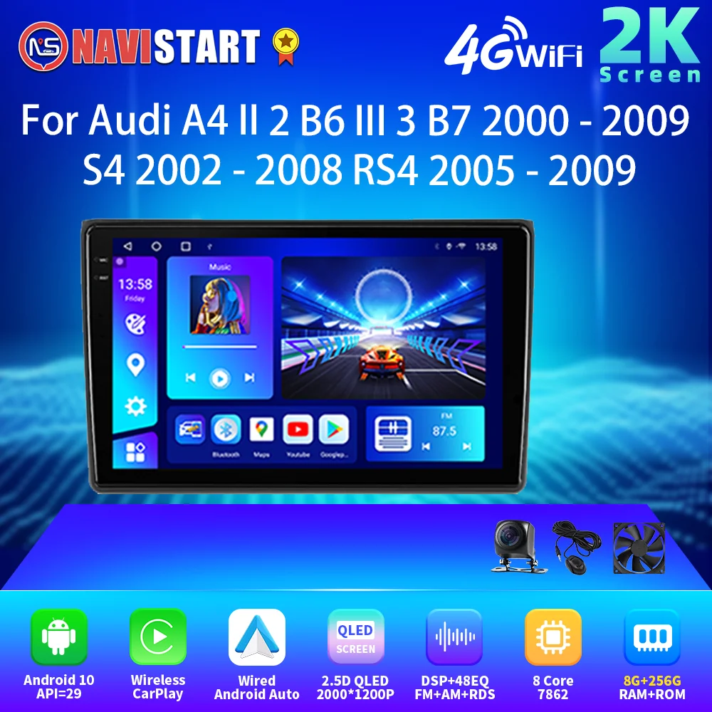 

NAVISTART 2K 2000*1200 Car Radio Multimedia For Audi A4 B6 S4 RS4 B6 B7 SEAT Exeo Android Auto Wireless Carplay 4G WIFI DSP GPS
