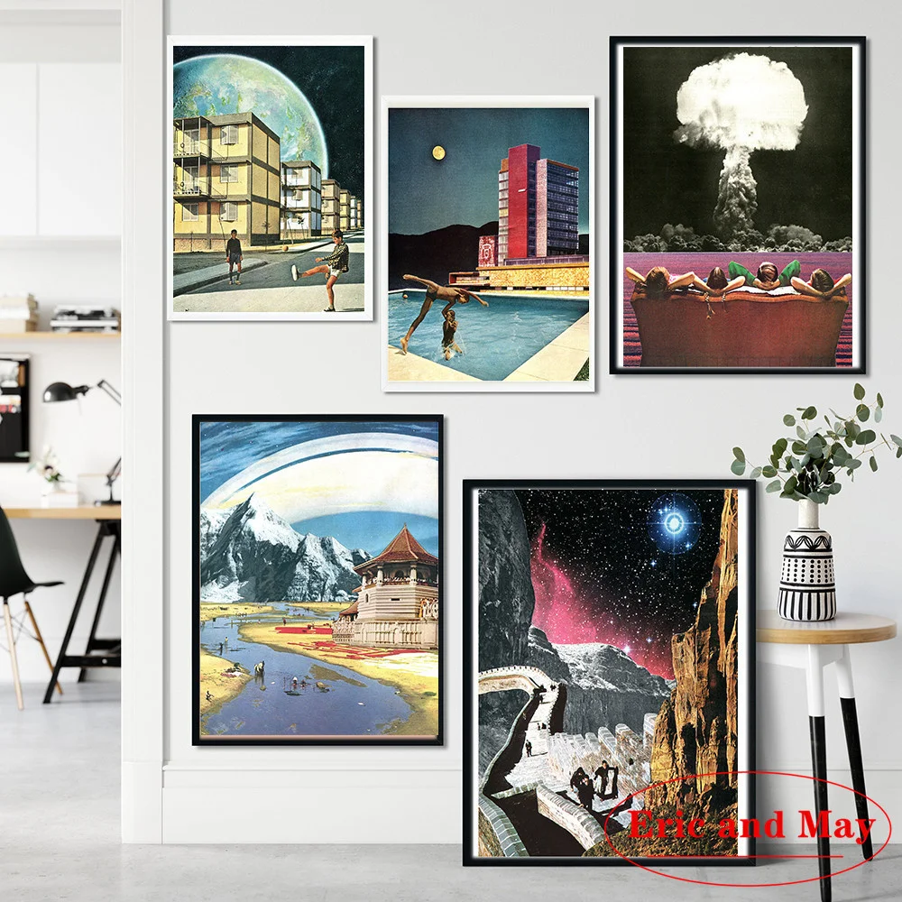 

Винтажные постеры и принты сюрреалистичного неба, Художественная Картина на холсте в стиле ретро, коллаж, Настенная картина для спальни, до...