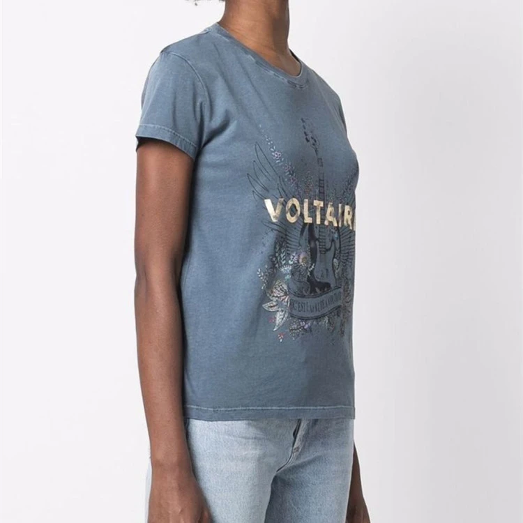 

Guitar Letters Print Women's Cotton Tees Top 2022 Summer new Short Sleeve Loose Casual Female o-neck T-shirts