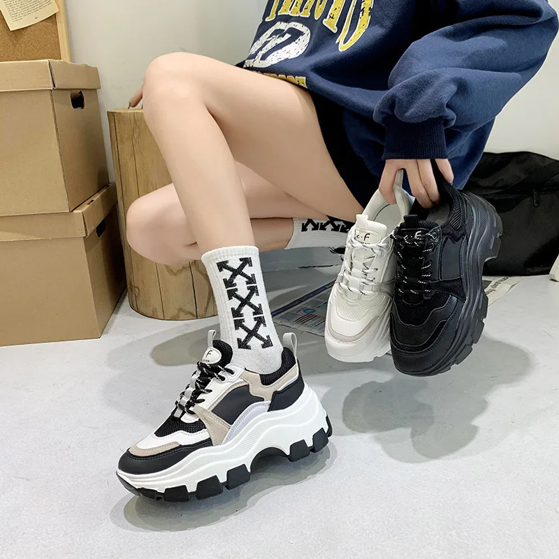 

Sneakers Women Thick Bottom Daddy Shoes Spring Drop shipping Thick Bottom Round Toe Breathing Leisure Women Shoes Plus Size
