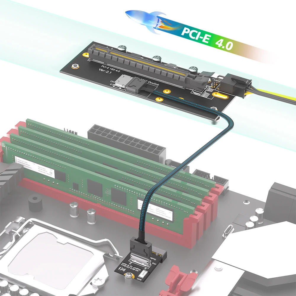 Кабель-удлинитель Oculink SFF-8612 для M.2 M-Key 2230 на PCI-e 4.0 X16 (горячая продажа), для использования в качестве внешней видеокарты, SFF-8612 с правым расположением разъемов (art.: 3920dc6d021e7) - 3920dc6d021e7