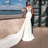 luxury o neck wedding dress 2022 for women mermaid lace bride dress backless button appliques sexy bridal gown vestido de novia