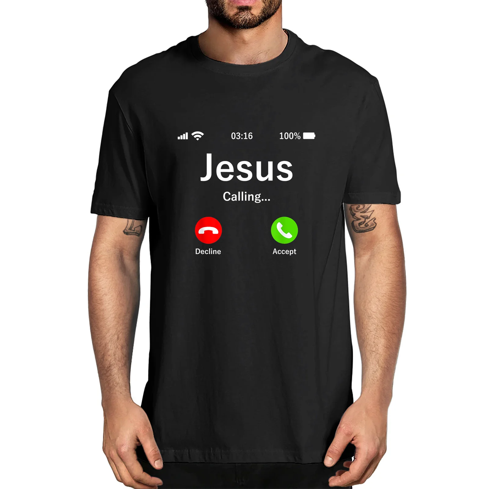 

Unisex Cotton Jesus Is Calling Christian Funny Christ God Phone Funny Summer Men's Novelty T-Shirt Harajuku Streetwear Women Tee