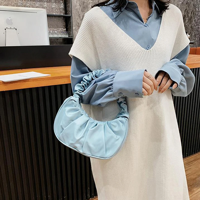 Summer Pleated Handlebags For Women PU Cloud Bags Daily Autumn Casual Street Travel Underarm Bags Shopping Tote