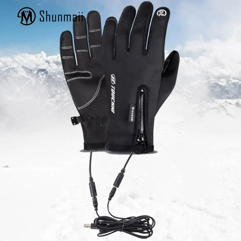 

USB Rechargeable Winter Warm Electric Heated Gloves 3 Heat Levels Touch Screen Gloves Heated Motorcycle Gloves Anti-Slip Glove