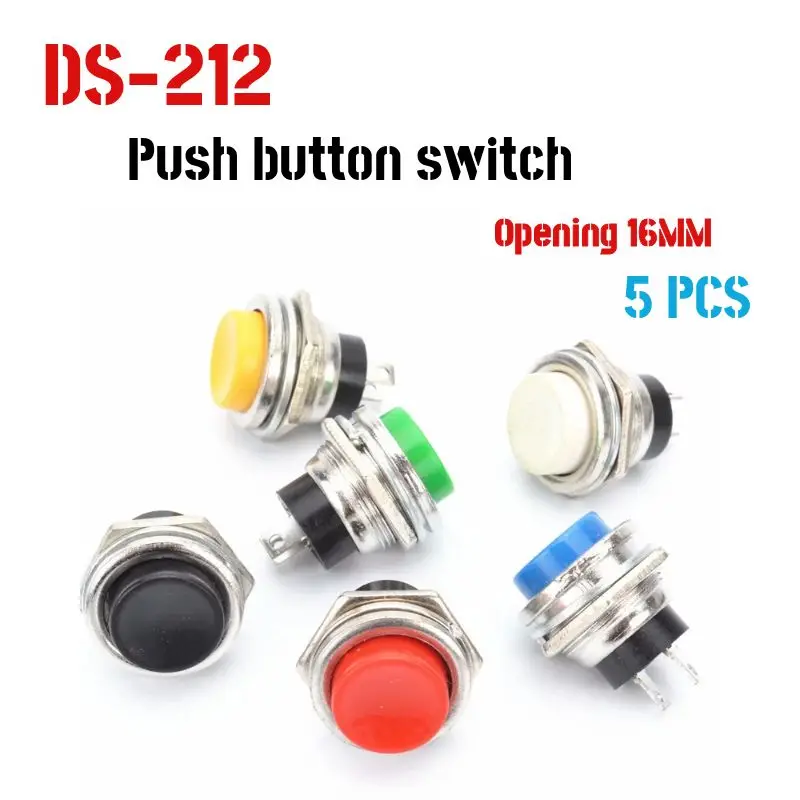 

5 шт., 16 мм, Круглый Мгновенный Переключатель 3A 125V/AC 6A vac