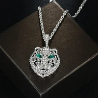 silver color leopard lion tiger necklace zircon ice out pendant men hip hop jewelry