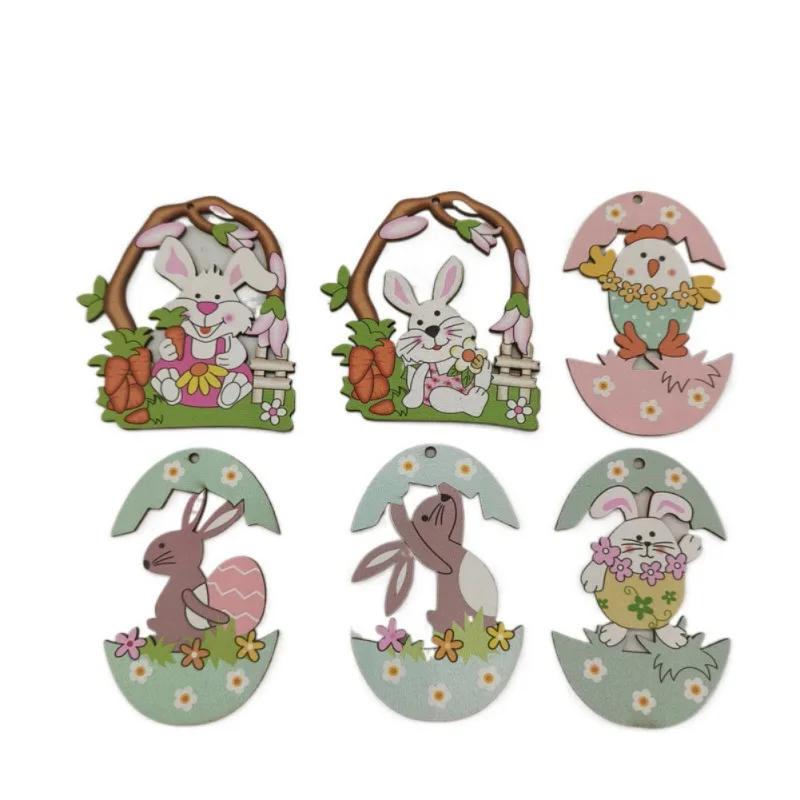 

Wooden Easter Bunny Pendant Easter Egg Bunny Hanging Ornaments Lovely Rabbit Flat Hanger Colorful Easter Wall Hanging Decor