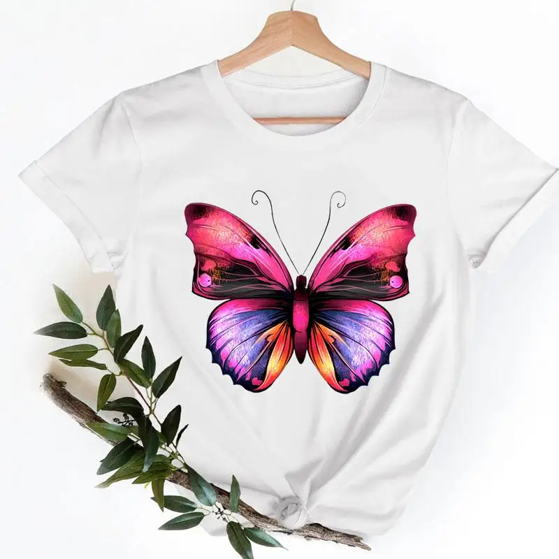 

Women Sweet Lovely Butterfly T-shirts Ladies Fashion Casual Clothing Female Tee Short Sleeve Nice Cartoon Clothes Graphic Tshirt