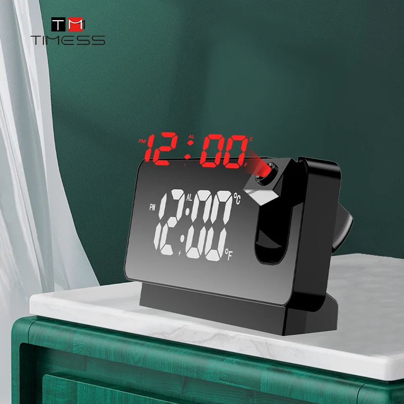 

TIMESS LED Digital Smart Alarm Clock Watch Table Electronic Desktop Clocks USB Wake Up Clock with 180° Time Projector Snooze