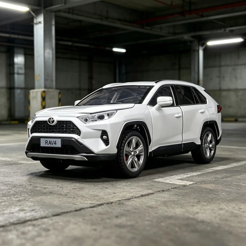 Фото Модель автомобиля Toyota RAV4 из сплава металла в масштабе 1:24, двери, передний капот и багажник открываются, со звуковыми и световыми эффектами. №1